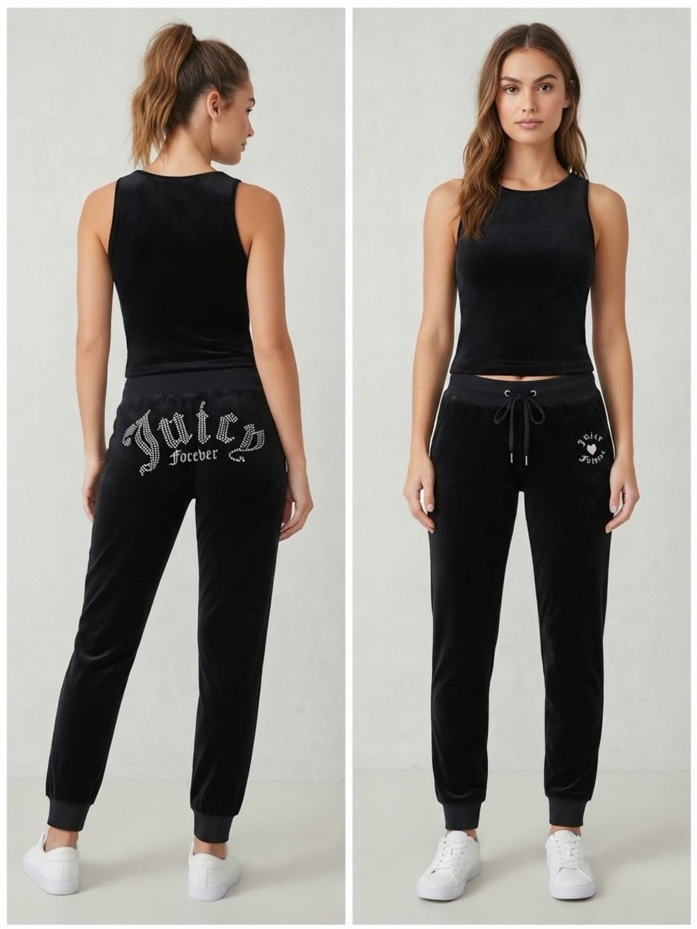 Juicy Couture x Forever 21 Black Velour Rhinestone Logo Joggers Pants M Y2K